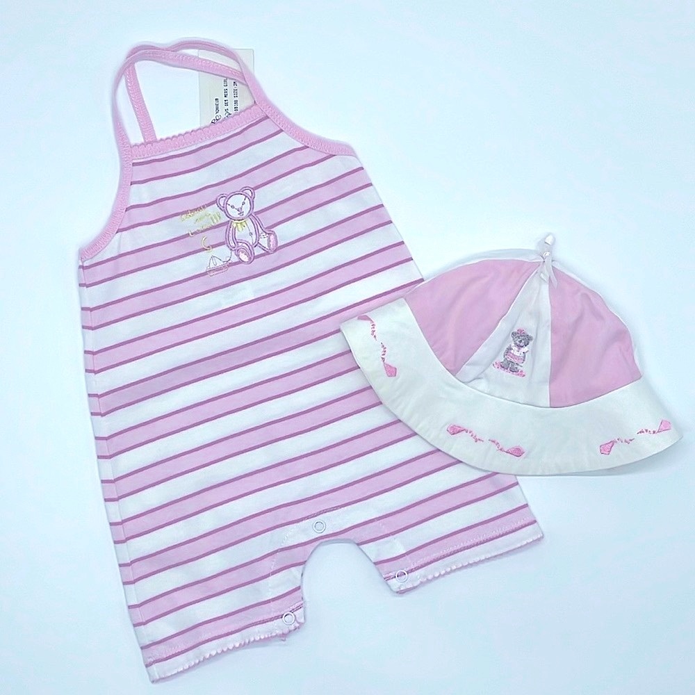 New French brand Bebe Bonheur embroidered romper and hat - bundle discounts
